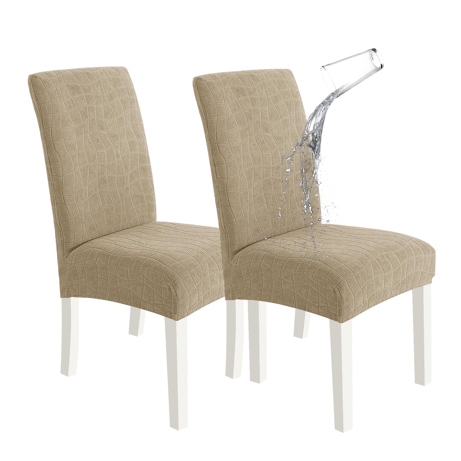 SYSLOON 100% Waterproof Chair Covers for Dining Chairs, Stretch Chair Covers Set of 4, Parson Chair Slipcovers Removable Washable Kitchen Chairs Seat Covers,Light Gray