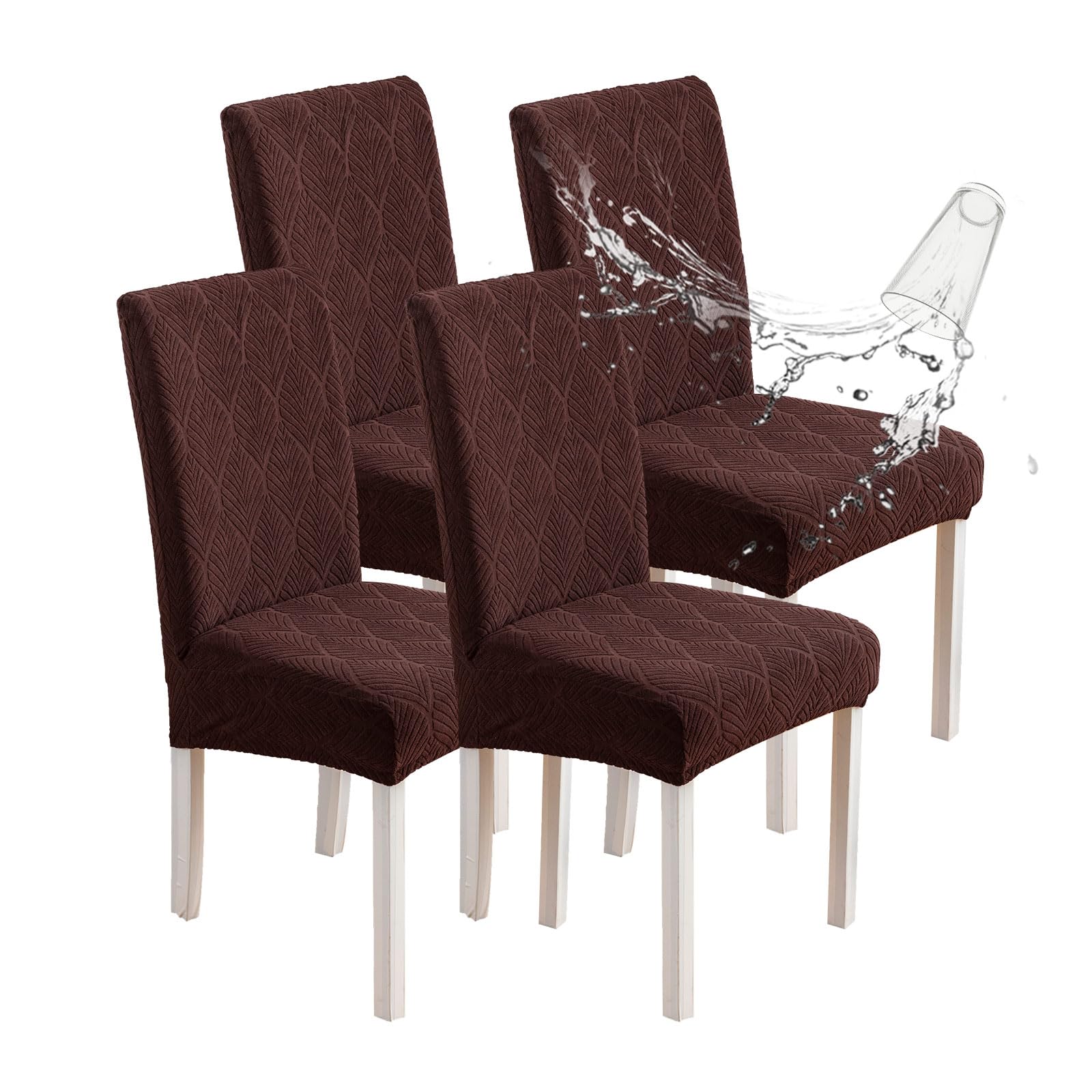Chair Covers for Dining Chairs,100% Waterproof Dining Chair Covers Set of 4,Removable Stretch Parsons Slip,Washable Seat Protector for Kitchen Beige