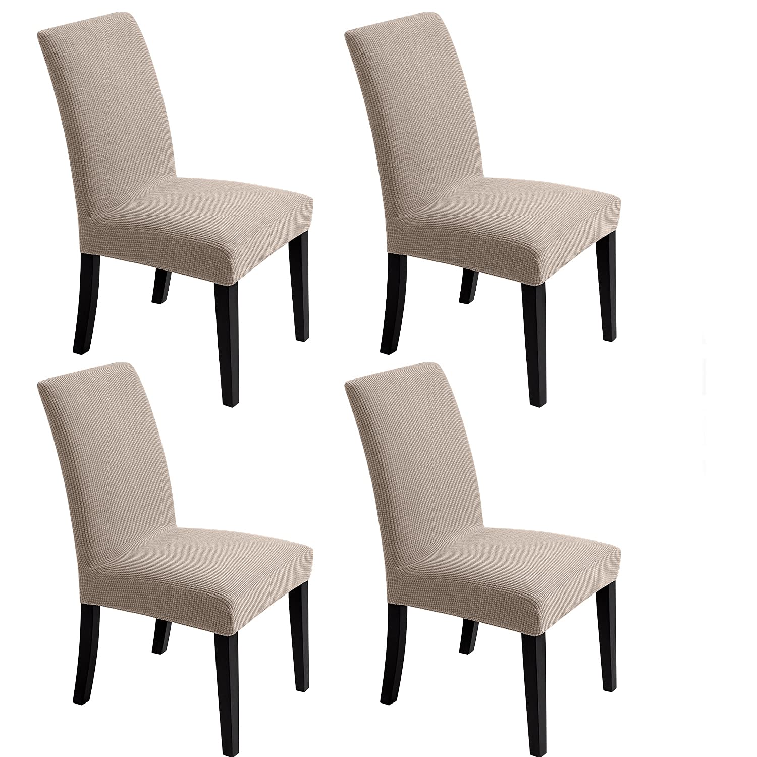Chair Covers for Dining Room - Stretch Chair Slipcovers for Decorative Seat Protector Armless Removable Washable Elastic Dinner Universal Spandex Solid Chair Slip Covers Set (Cream,4)