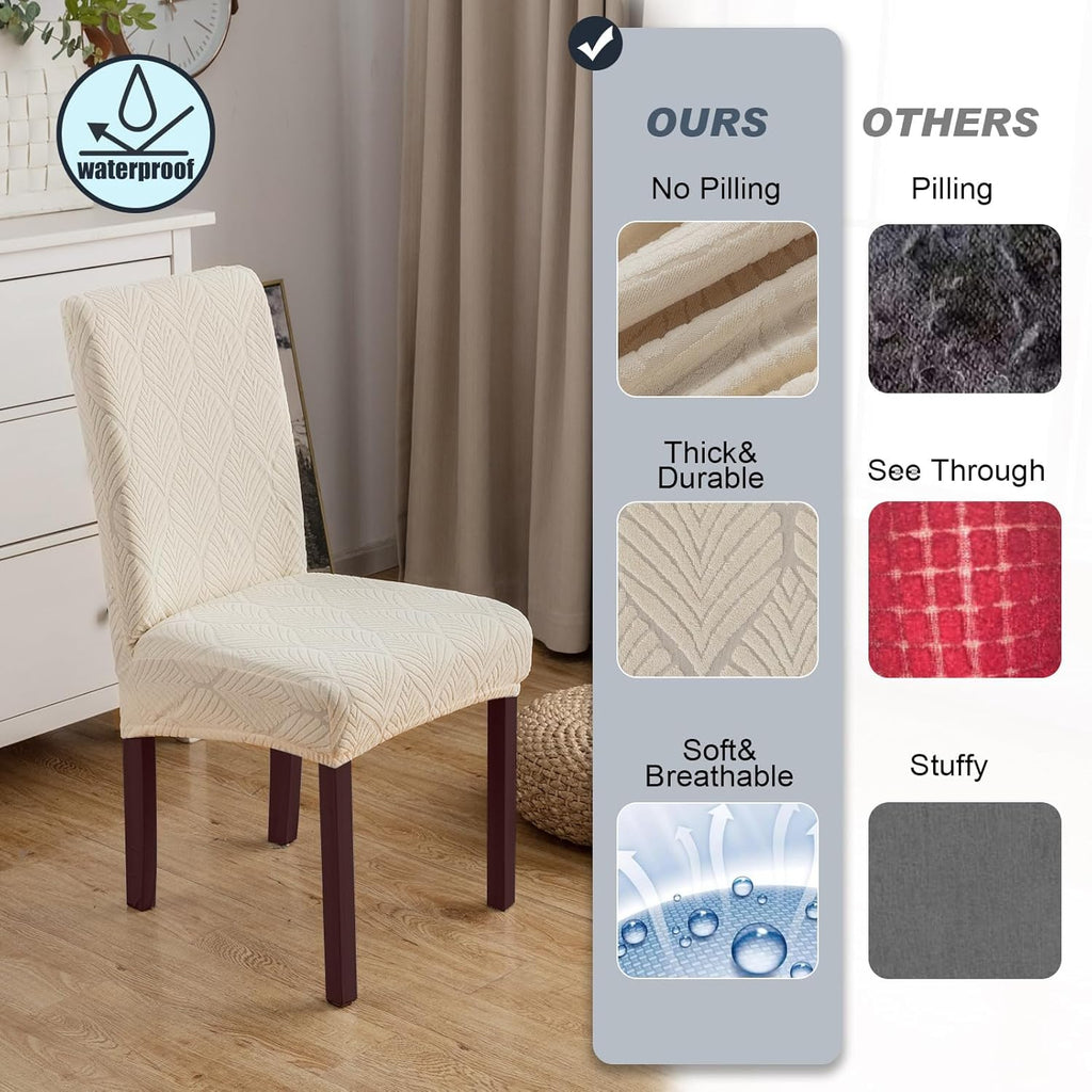 Chair Covers for Dining Chairs,100% Waterproof Dining Chair Covers Set of 4,Removable Stretch Parsons Slip,Washable Seat Protector for Kitchen Beige