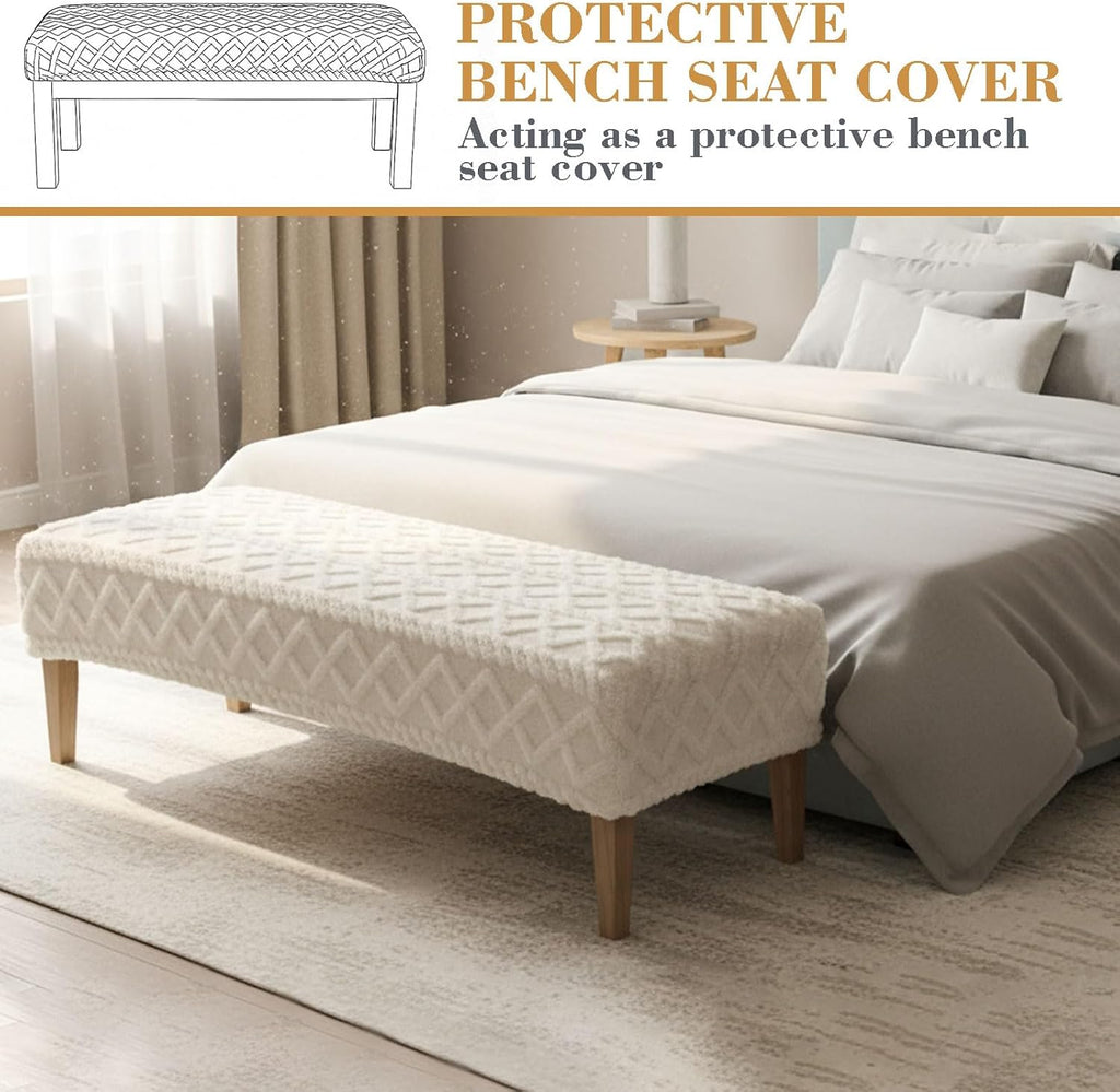 Stretch Jacquard Dining Bench Cover, Slipcover Rectangle Soft Seat Protector Cover Dustproof Removable for Dining Room Living Room Bedroom Kitchen Hotel Fits 39.4~55.1 Inch Benches(Beige)