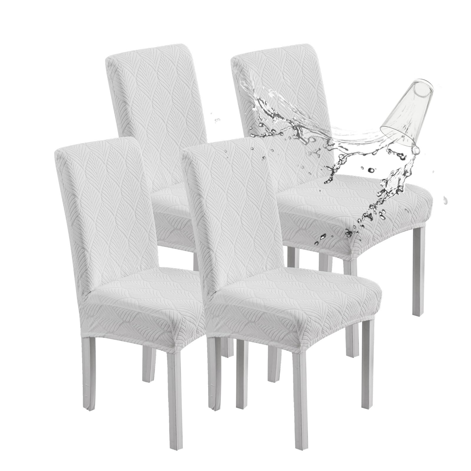 Chair Covers for Dining Chairs,100% Waterproof Dining Chair Covers Set of 4,Removable Stretch Parsons Slip,Washable Seat Protector for Kitchen Beige