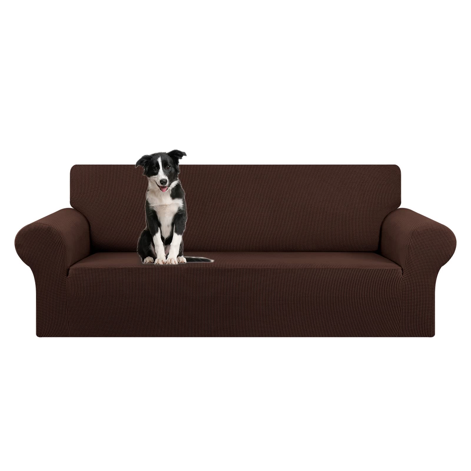 KEKUOU Stretch Sofa Cover Slipcover ，Couch Covers for 3 Cushion Couch Sofa pet Friendly (78"-94") Furniture Protector Sofa with Elastic Bottom for Kids,Dog, Jacquard Small Checked(Large,Black)