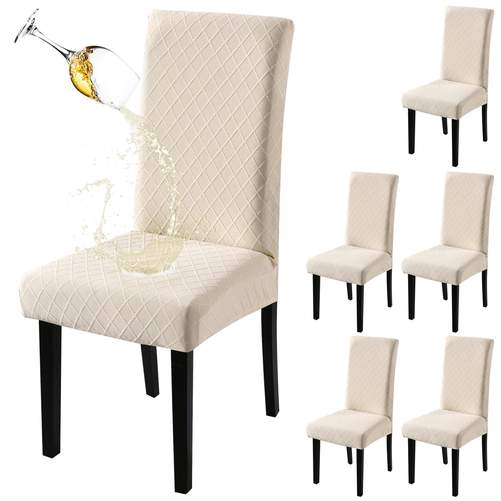 Fuloon Chair Covers for Dining Room 6 Pack, Solid Stretch Dining Chair Covers, Washable Kitchen Slip Covers, Parson Chair Covers Set of 6 (Gray Lotus, 6 Pack)