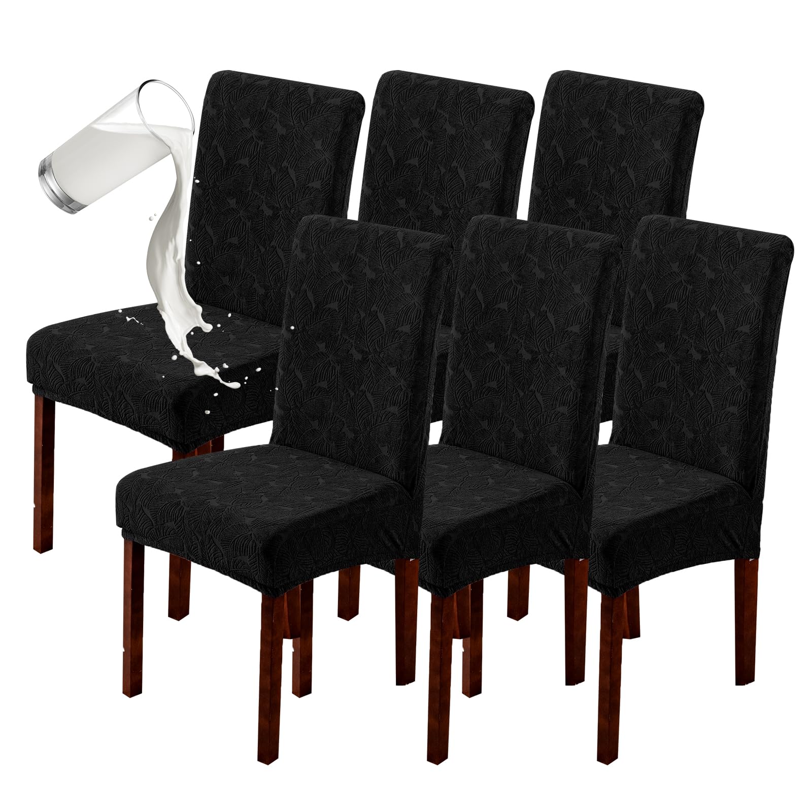 Genina Waterproof Dining Room Chair Covers Stretch Parsons Chair Slipcovers for Dining Room Kitchen Chair Protector Cover, Removable, Washable (4, Flower Pattern-Dark Gray)
