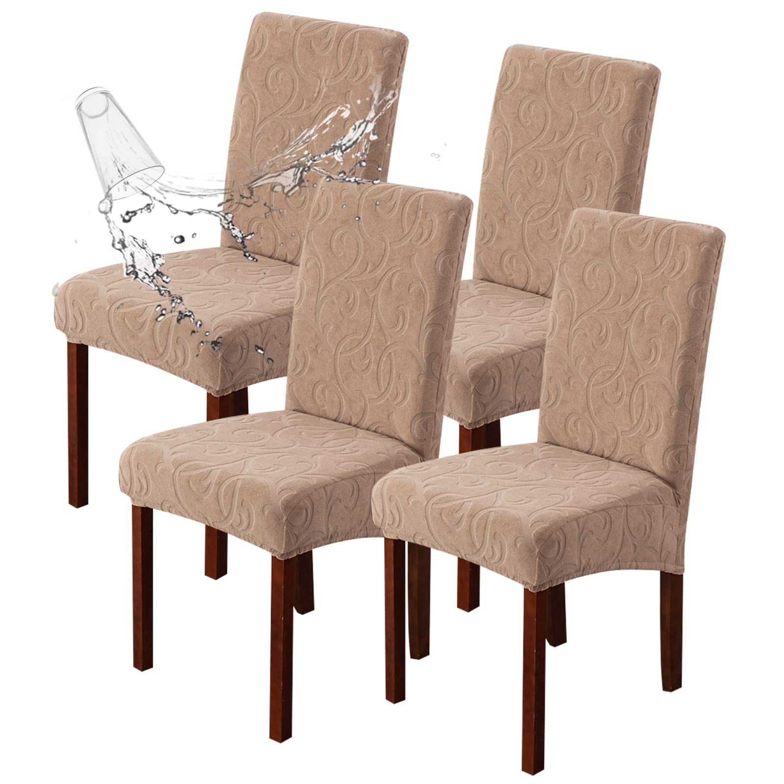 Genina Waterproof Dining Room Chair Covers Stretch Parsons Chair Slipcovers for Dining Room Kitchen Chair Protector Cover, Removable, Washable (4, Flower Pattern-Dark Gray)
