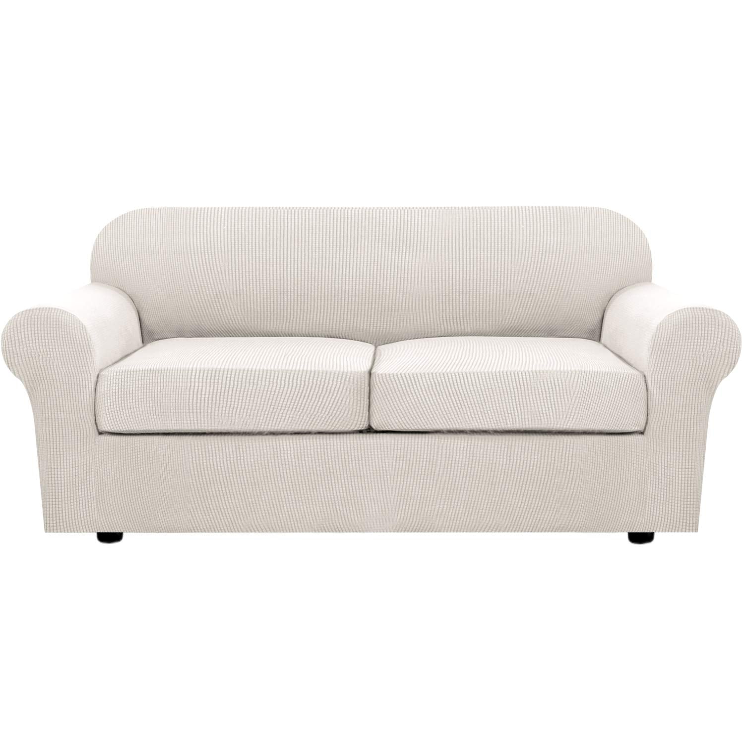 H.VERSAILTEX 4 Piece Stretch Couch Covers for 3 Cushion Couch Sofa Furniture Slipcovers Feature Upgraded Thicker Jacquard Fabric (Sofa, Natural)