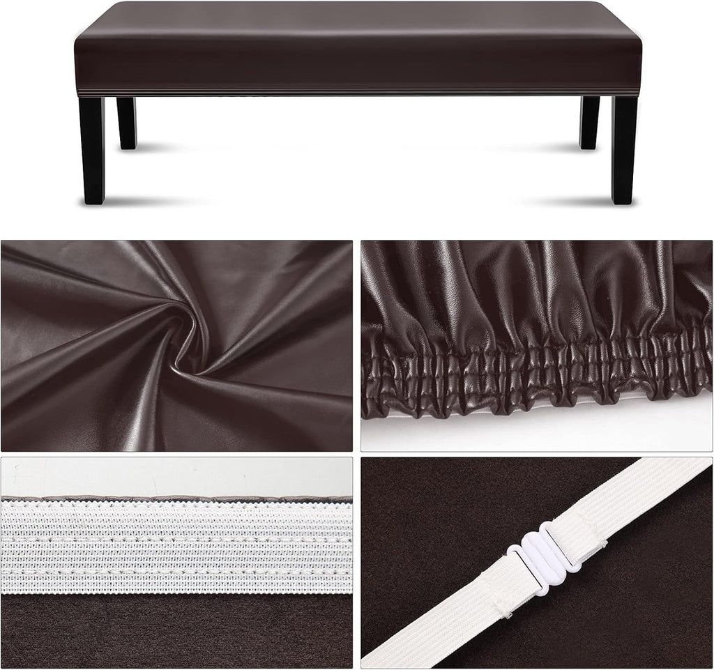 YISUN Dining Room Bench Covers, PU Leather Waterproof Upholstered Bench Slipcover, Removable Washable Bench Seat Protectors for Living Room, Bedroom, Kitchen(PU Coffee)