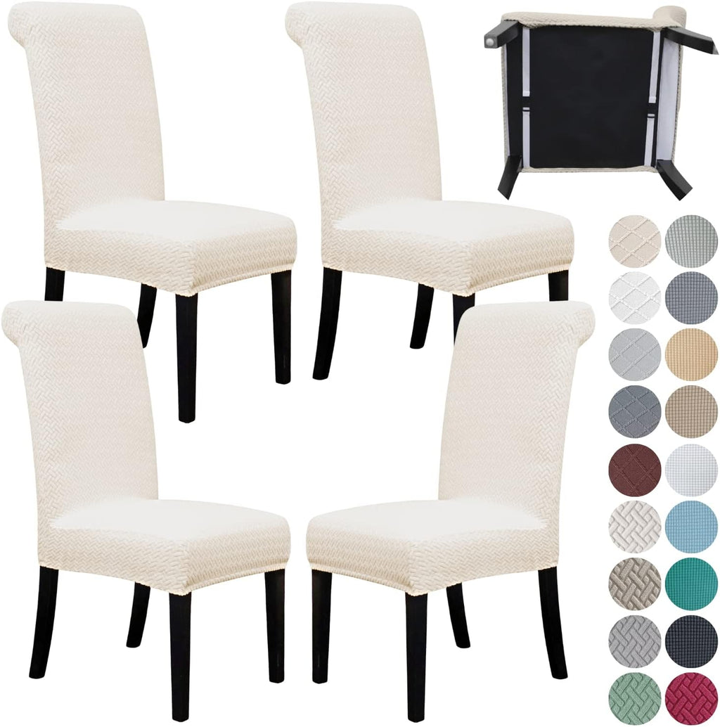 SPRINGRICO 4 Pack Dining Room Chair Covers with seat Belt, Stretch Parsons Chair Slipcover Washable Kitchen Dining Chair Cover Removable Seat Protector Set of 4, S3- Warm Cream