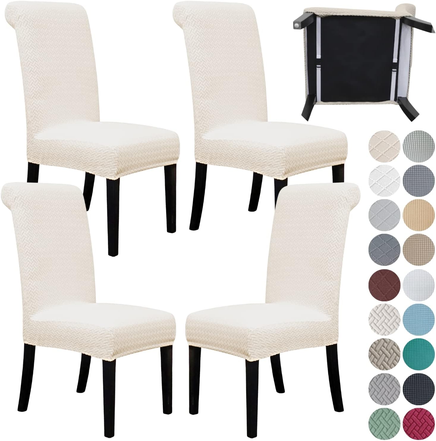 SPRINGRICO 4 Pack Dining Room Chair Covers with seat Belt, Stretch Parsons Chair Slipcover Washable Kitchen Dining Chair Cover Removable Seat Protector Set of 4, S3- Warm Cream