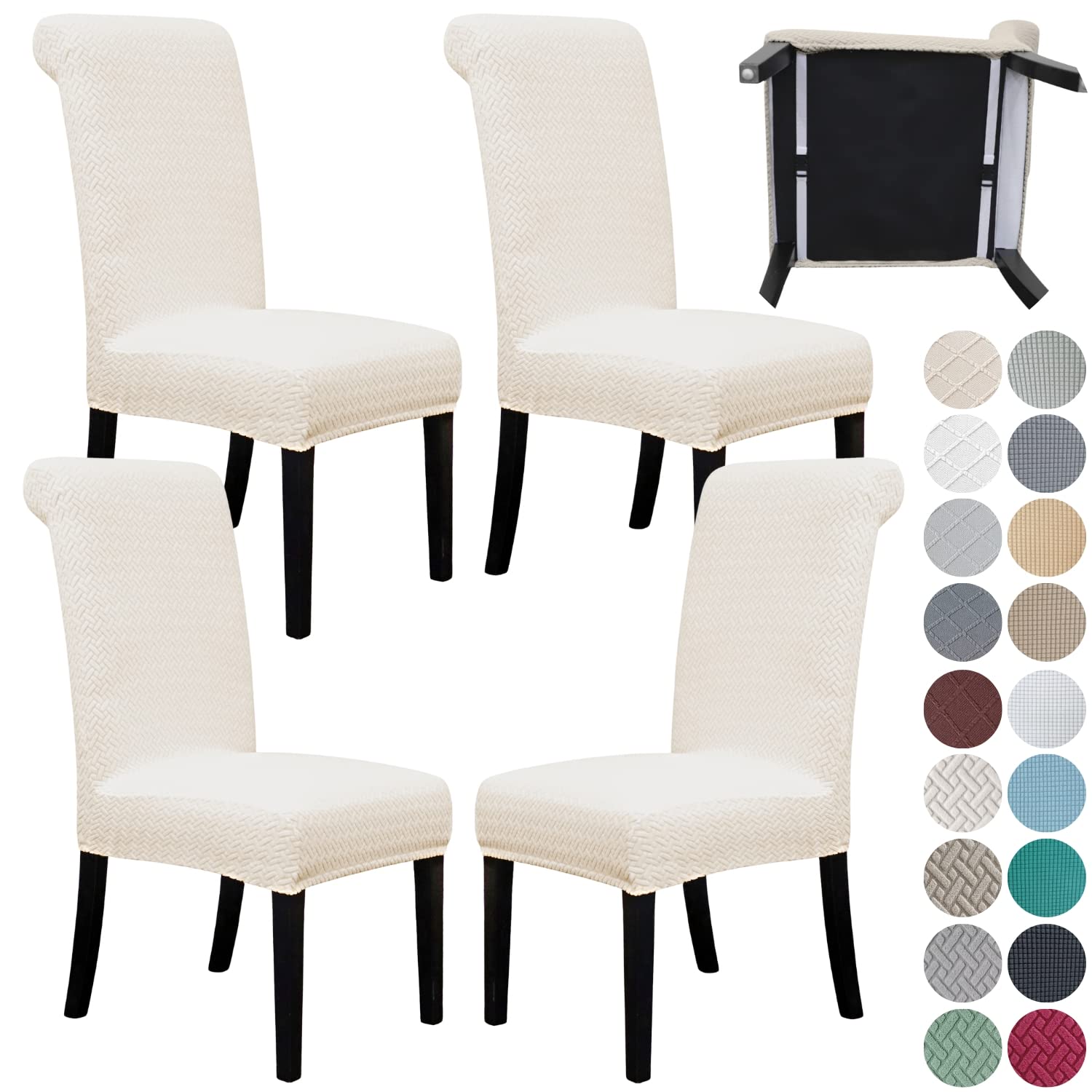 SPRINGRICO 4 Pack Dining Room Chair Covers with seat Belt, Stretch Parsons Chair Slipcover Washable Kitchen Dining Chair Cover Removable Seat Protector Set of 4, S3- Warm Cream