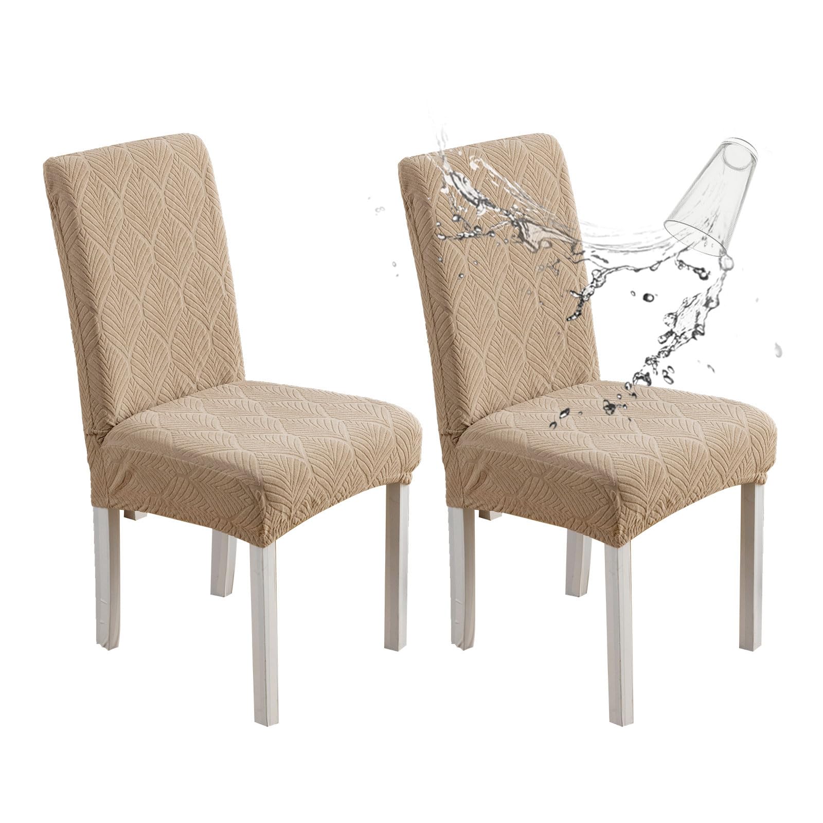 Chair Covers for Dining Chairs,100% Waterproof Dining Chair Covers Set of 4,Removable Stretch Parsons Slip,Washable Seat Protector for Kitchen Beige