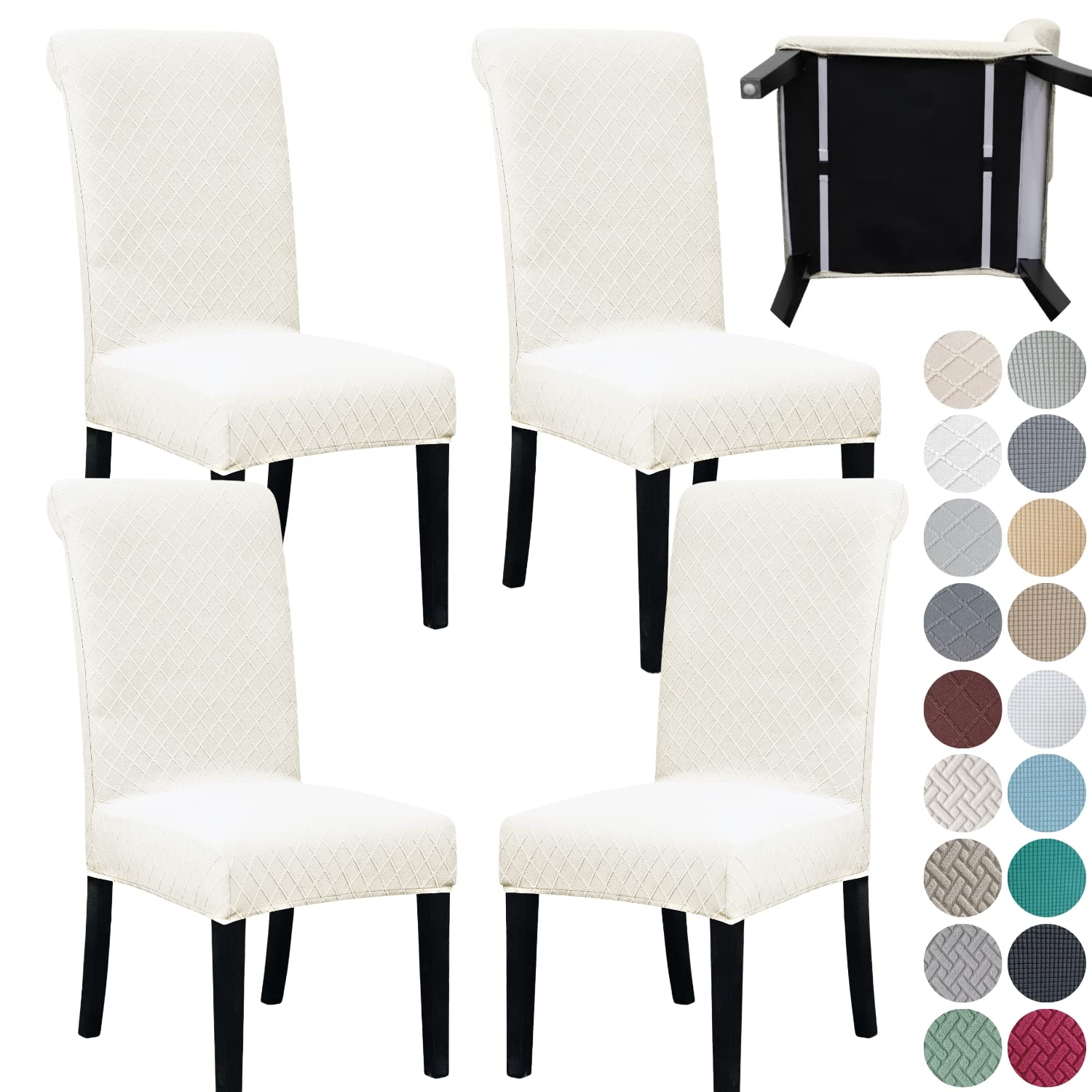 SPRINGRICO 4 Pack Dining Room Chair Covers with seat Belt, Stretch Parsons Chair Slipcover Washable Kitchen Dining Chair Cover Removable Seat Protector Set of 4, S3- Warm Cream