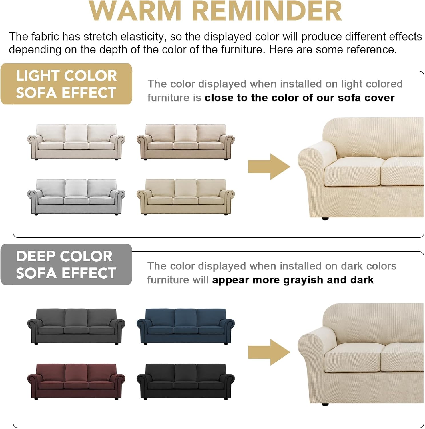 H.VERSAILTEX 4 Piece Stretch Couch Covers for 3 Cushion Couch Sofa Furniture Slipcovers Feature Upgraded Thicker Jacquard Fabric (Sofa, Natural)