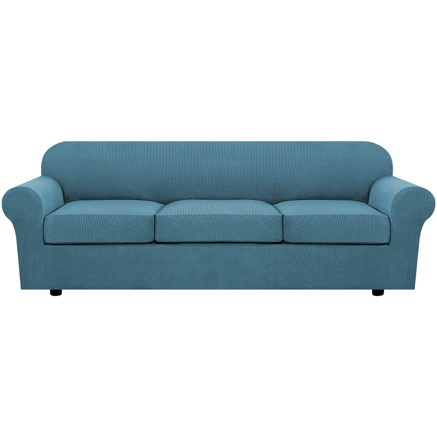 H.VERSAILTEX 4 Piece Stretch Sofa Covers for 3 Cushion Couch Covers for Living Room Furniture Slipcovers (Base Cover Plus 3 Seat Cushion Covers) Upgraded Thicker Jacquard Fabric (Sofa, Navy)