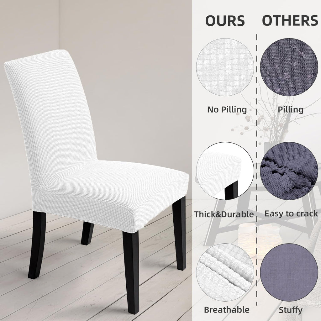 Chair Covers for Dining Room - Stretch Chair Slipcovers for Decorative Seat Protector Armless Removable Washable Elastic Dinner Universal Spandex Solid Chair Slip Covers Set (Cream,4)
