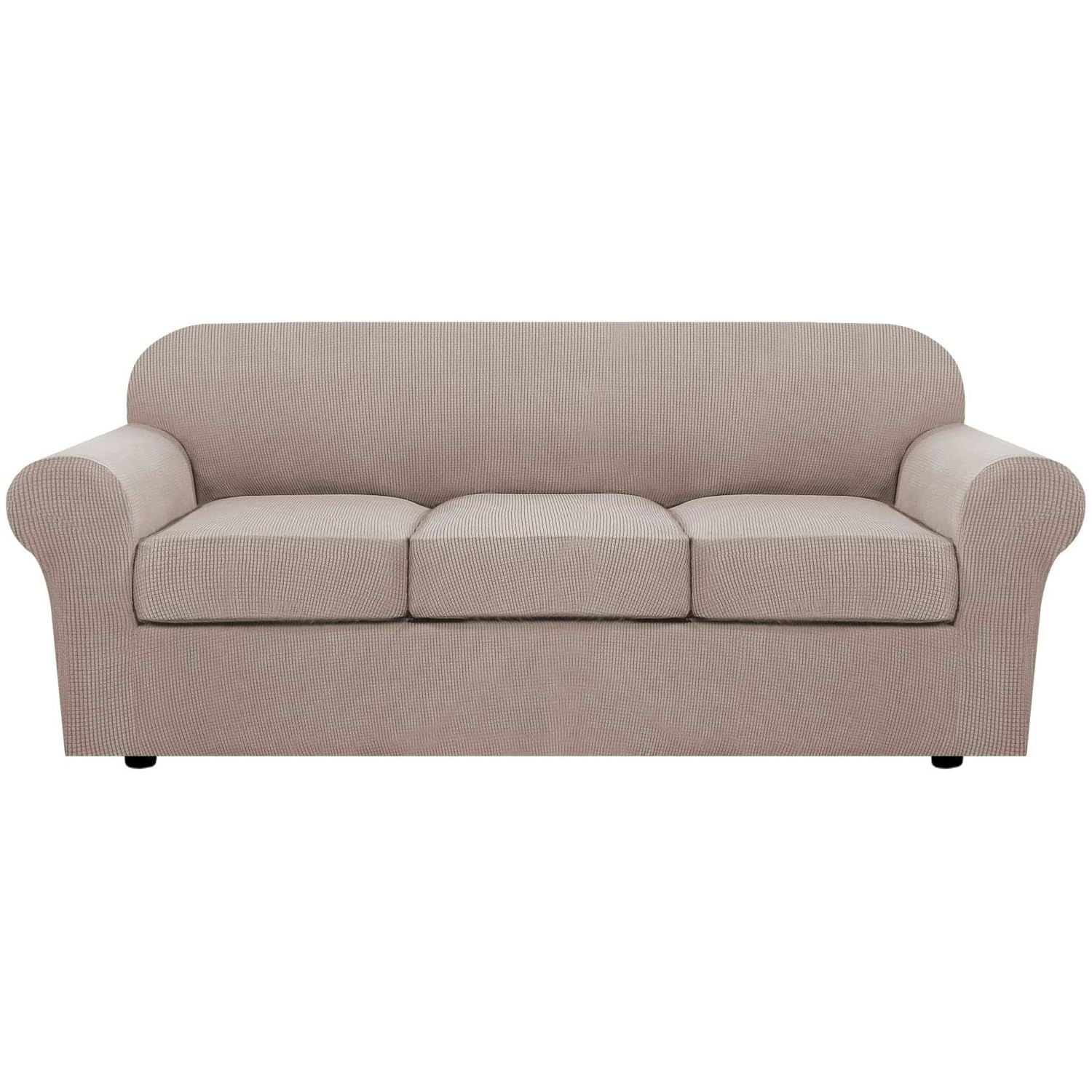 H.VERSAILTEX 3 Piece Stretch Sofa Covers for 2 Cushion Loveseat Couch Covers for Living Room Sofa Slipcovers (Base Cover Plus 2 Seat Cushion Covers) Thicker Jacquard Fabric(Medium Sofa, Natural)