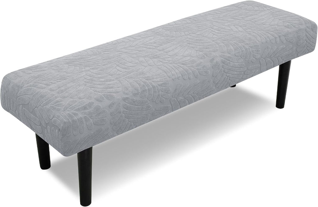 Stretch Bench Covers, Bench Seat Covers, Bench Cushions Covers, Printed Bench Seat Protector, Washable Bench Slipcover, Rectangle Bench Covers for Dining Room, Living Room, Kitchen(Leaf grey)