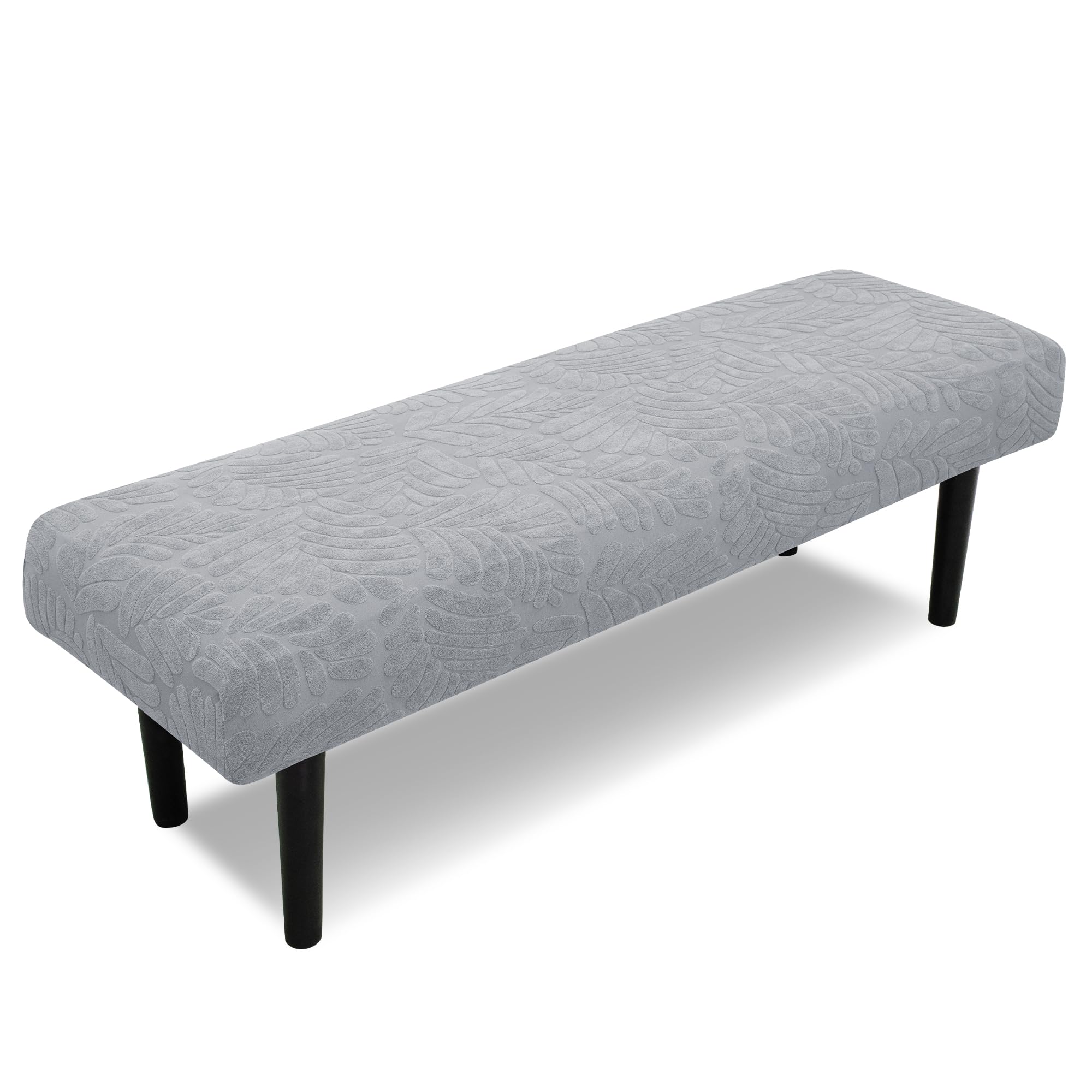 Stretch Bench Covers, Bench Seat Covers, Bench Cushions Covers, Printed Bench Seat Protector, Washable Bench Slipcover, Rectangle Bench Covers for Dining Room, Living Room, Kitchen(Leaf grey)