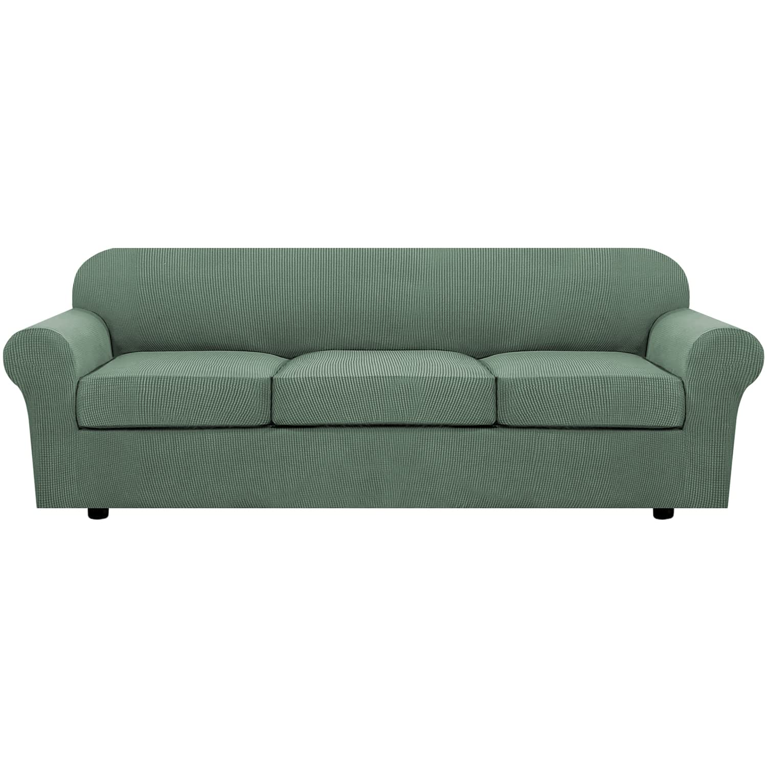 H.VERSAILTEX 3 Piece Stretch Sofa Covers for 2 Cushion Loveseat Couch Covers for Living Room Sofa Slipcovers (Base Cover Plus 2 Seat Cushion Covers) Thicker Jacquard Fabric(Medium Sofa, Natural)