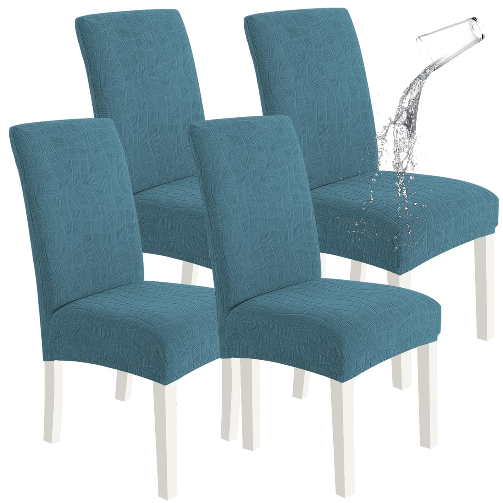 SYSLOON 100% Waterproof Chair Covers for Dining Chairs, Stretch Chair Covers Set of 4, Parson Chair Slipcovers Removable Washable Kitchen Chairs Seat Covers,Light Gray