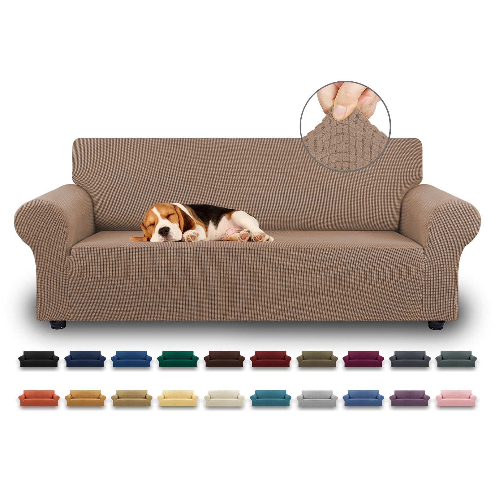KEKUOU Stretch Sofa Cover Slipcover ，Couch Covers for 3 Cushion Couch Sofa pet Friendly (78"-94") Furniture Protector Sofa with Elastic Bottom for Kids,Dog, Jacquard Small Checked(Large,Black)
