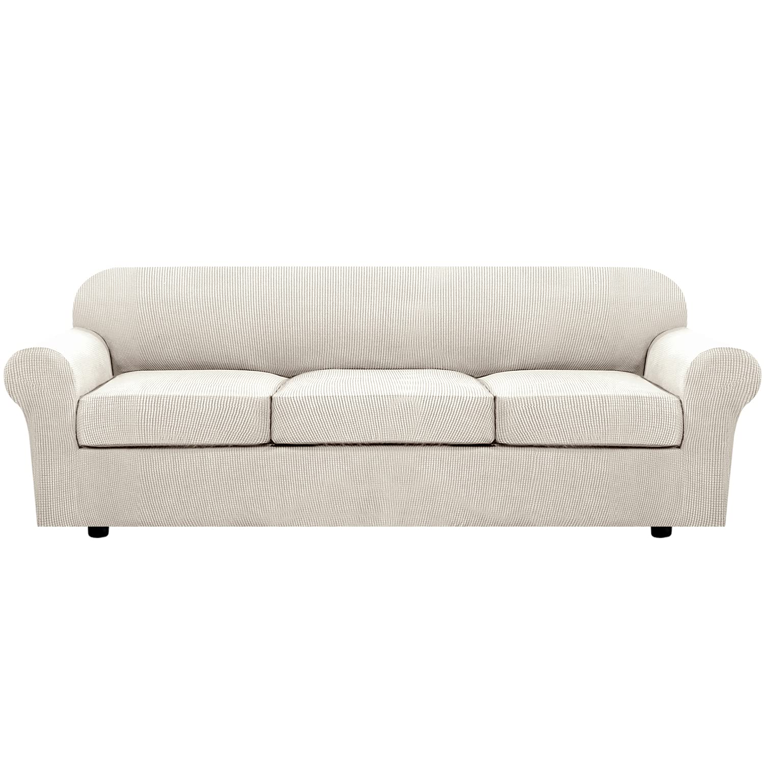 H.VERSAILTEX 4 Piece Stretch Couch Covers for 3 Cushion Couch Sofa Furniture Slipcovers Feature Upgraded Thicker Jacquard Fabric (Sofa, Natural)