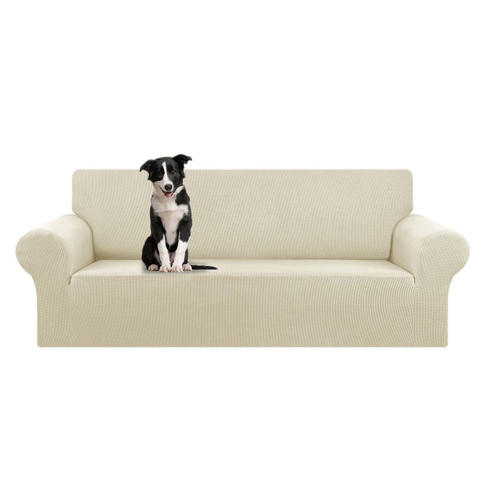 KEKUOU Stretch Sofa Cover Slipcover ，Couch Covers for 3 Cushion Couch Sofa pet Friendly (78"-94") Furniture Protector Sofa with Elastic Bottom for Kids,Dog, Jacquard Small Checked(Large,Black)