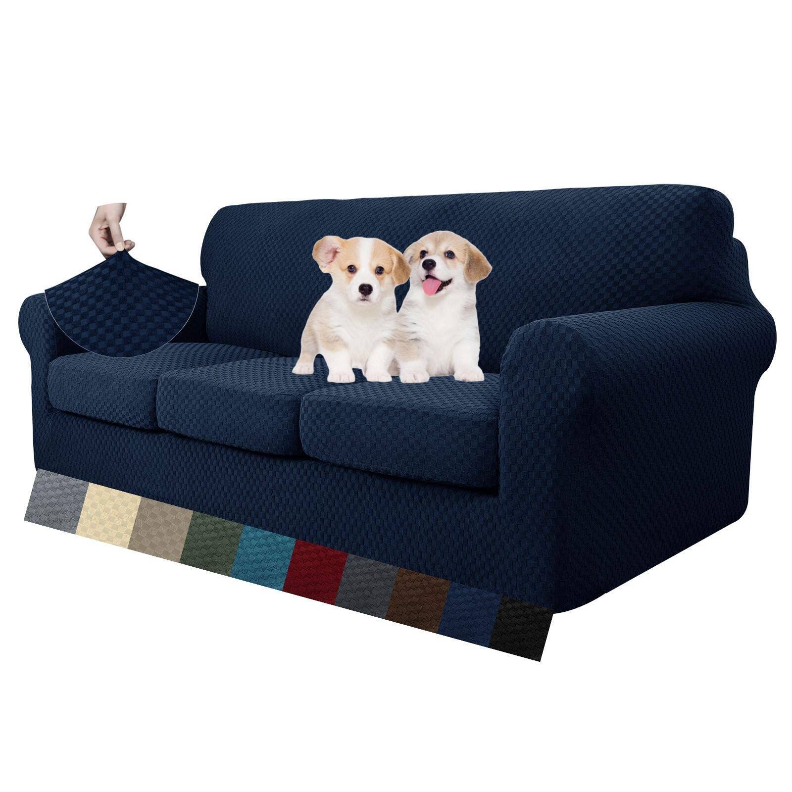 MAXIJIN 4 Piece Couch Covers for 3 Cushion Couch Super Stretch Non Slip Couch Cover for Dogs Pet Friendly Elastic Jacquard Furniture Protector Sofa Slipcovers (Sofa, Light Gray)