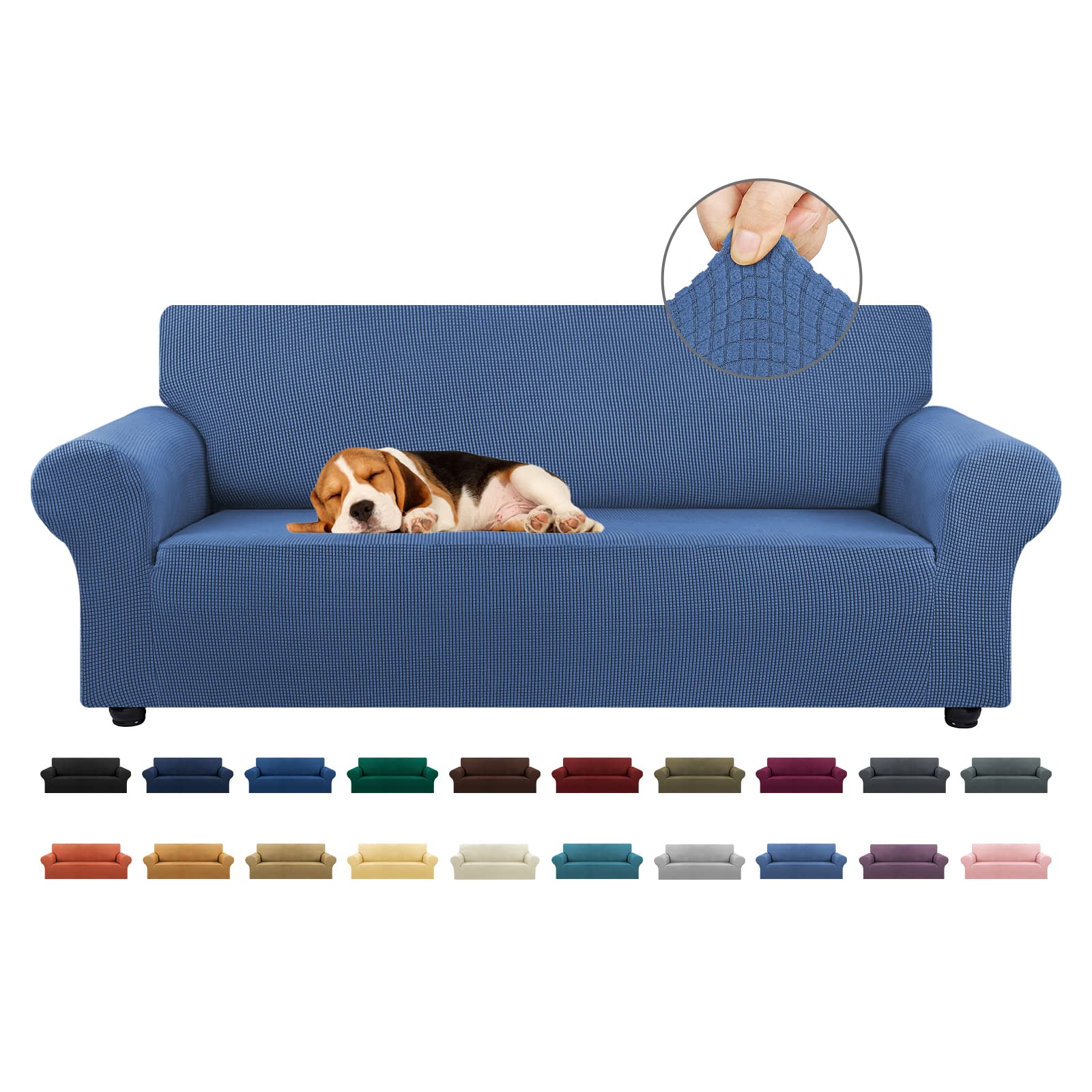 KEKUOU Stretch Sofa Cover Slipcover ，Couch Covers for 3 Cushion Couch Sofa pet Friendly (78"-94") Furniture Protector Sofa with Elastic Bottom for Kids,Dog, Jacquard Small Checked(Large,Black)
