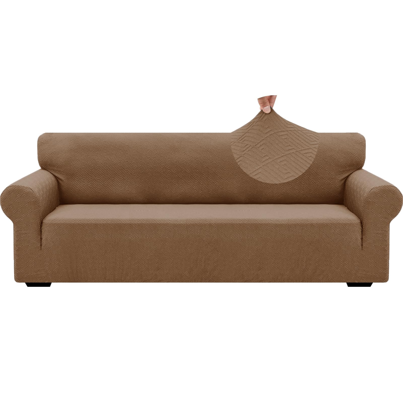 ZNSAYOTX 1 Piece Jacquard Couch Covers for 3 Cushion Couch Living Room High Stretch Sofa Cover Pets Dogs Friendly Anti Slip Thickened Slipcovers Furniture Protector (Sofa, Light Grey)