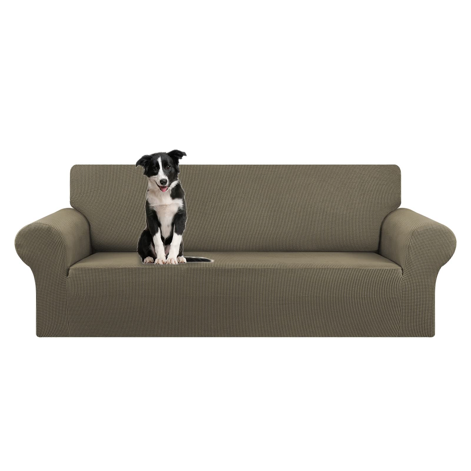 KEKUOU Stretch Sofa Cover Slipcover ，Couch Covers for 3 Cushion Couch Sofa pet Friendly (78"-94") Furniture Protector Sofa with Elastic Bottom for Kids,Dog, Jacquard Small Checked(Large,Black)