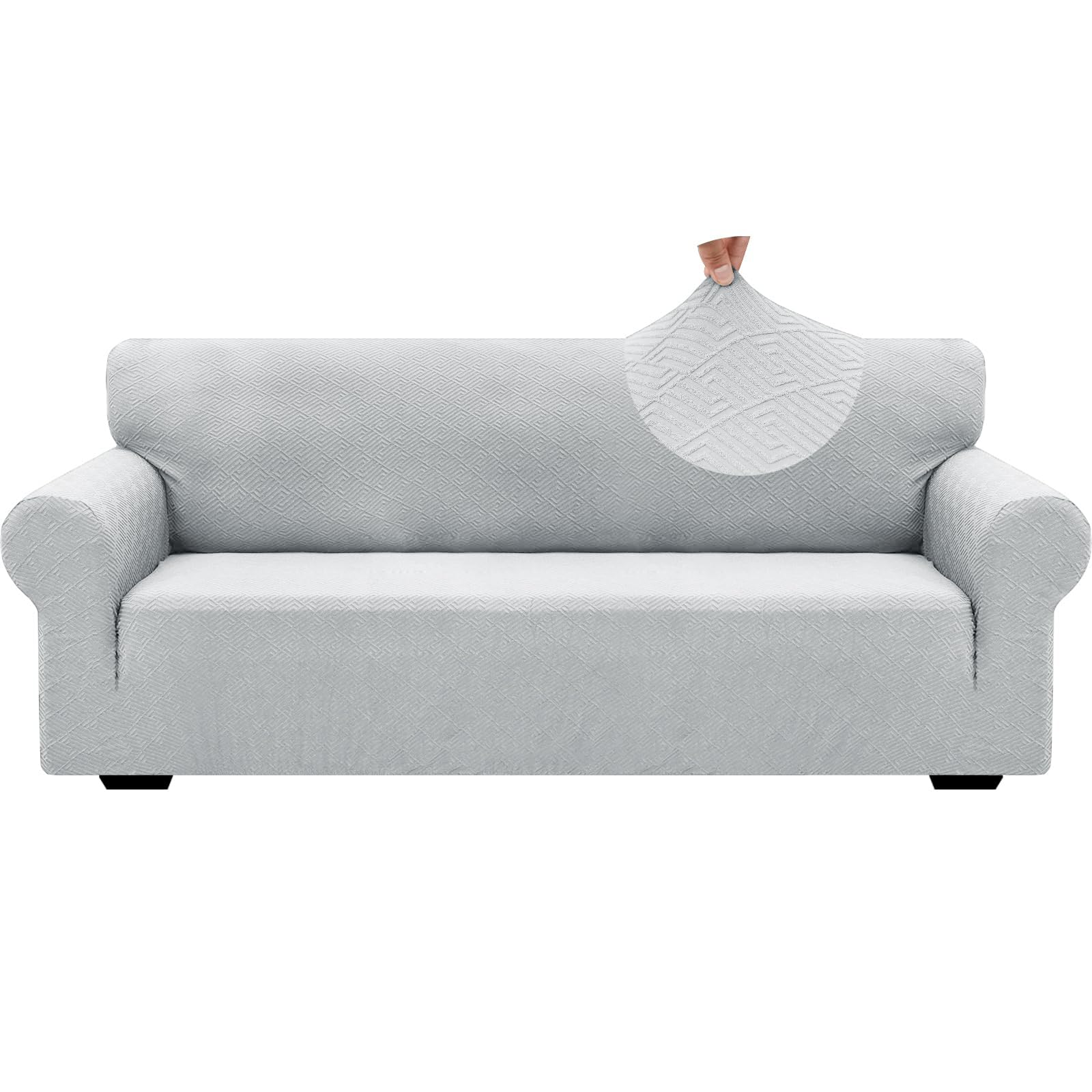 ZNSAYOTX 1 Piece Jacquard Couch Covers for 3 Cushion Couch Living Room High Stretch Sofa Cover Pets Dogs Friendly Anti Slip Thickened Slipcovers Furniture Protector (Sofa, Light Grey)