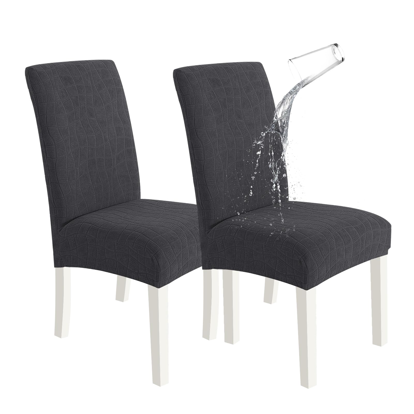 SYSLOON 100% Waterproof Chair Covers for Dining Chairs, Stretch Chair Covers Set of 4, Parson Chair Slipcovers Removable Washable Kitchen Chairs Seat Covers,Light Gray