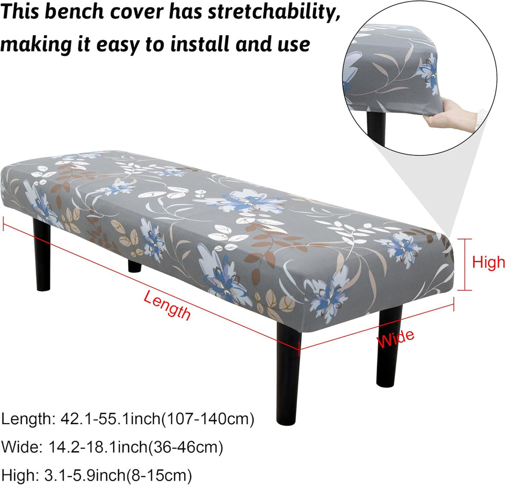 Stretch Bench Covers, Bench Seat Covers, Bench Cushions Covers, Printed Bench Seat Protector, Washable Bench Slipcover, Rectangle Bench Covers for Dining Room, Living Room, Kitchen (Flowers)