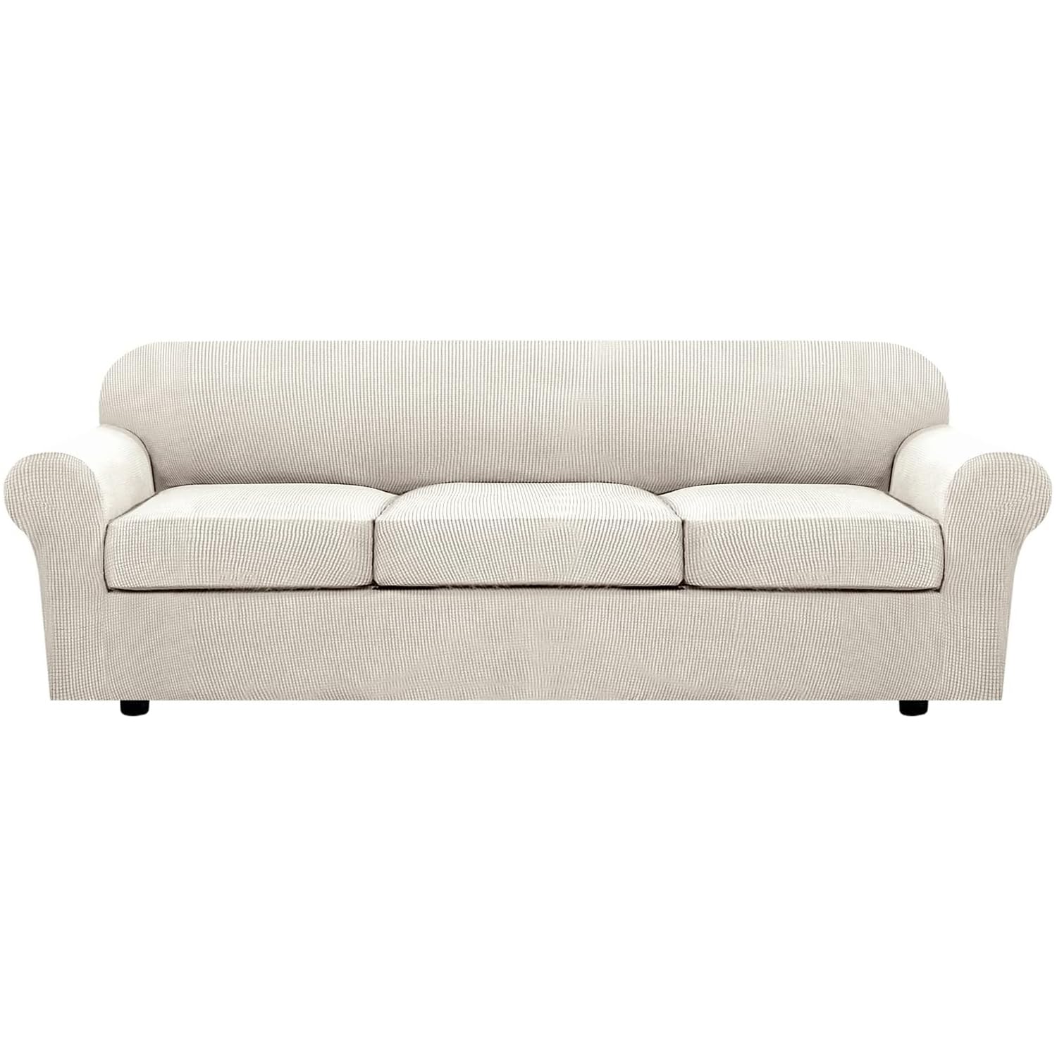 H.VERSAILTEX 4 Piece Stretch Couch Covers for 3 Cushion Couch Sofa Furniture Slipcovers Feature Upgraded Thicker Jacquard Fabric (Sofa, Natural)