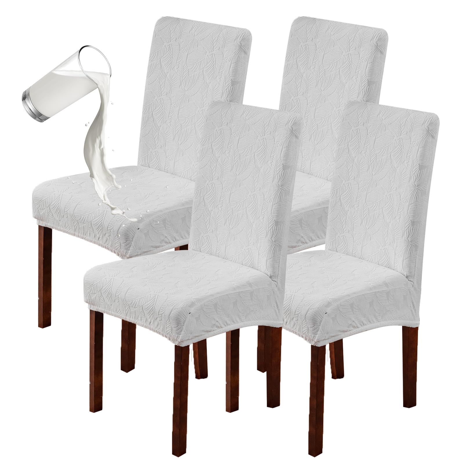 Genina Waterproof Dining Room Chair Covers Stretch Parsons Chair Slipcovers for Dining Room Kitchen Chair Protector Cover, Removable, Washable (4, Flower Pattern-Dark Gray)