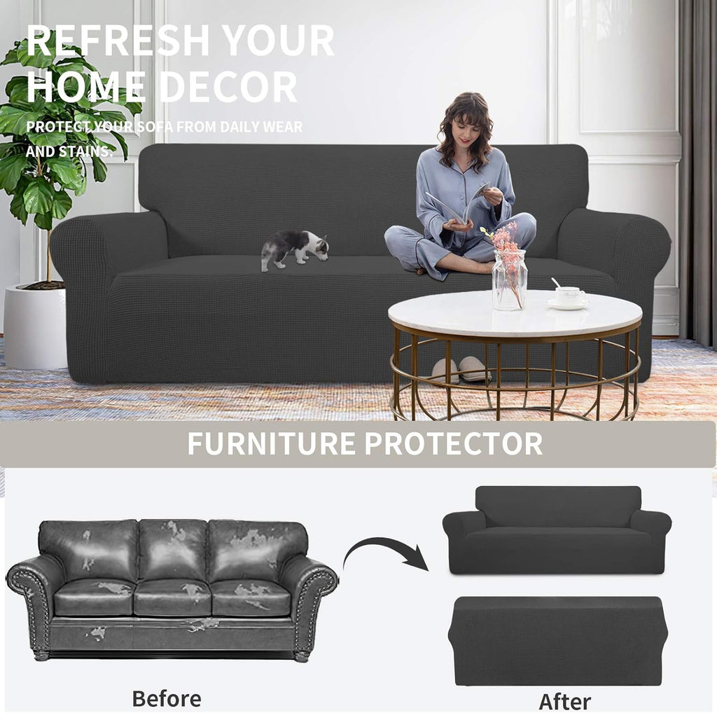 Easy-Going Stretch Sofa Slipcover 1-Piece Sofa Cover Furniture Protector Couch Soft with Elastic Bottom for Kids, Polyester Spandex Jacquard Fabric Small Checks (Sofa, Dark Gray)