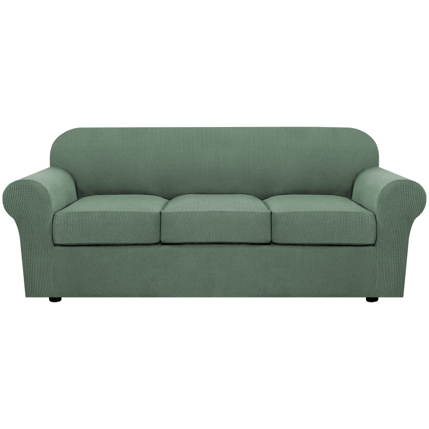 H.VERSAILTEX 4 Piece Stretch Couch Covers for 3 Cushion Couch Sofa Furniture Slipcovers Feature Upgraded Thicker Jacquard Fabric (Sofa, Natural)