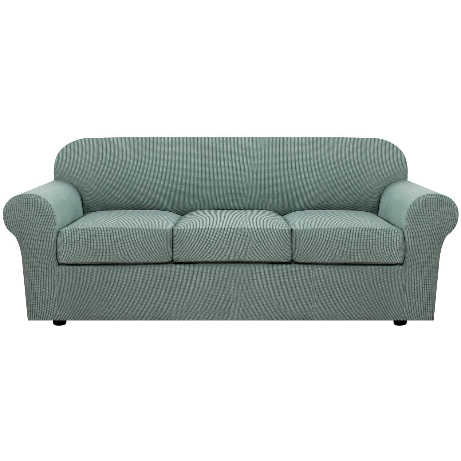 H.VERSAILTEX 3 Piece Stretch Sofa Covers for 2 Cushion Loveseat Couch Covers for Living Room Sofa Slipcovers (Base Cover Plus 2 Seat Cushion Covers) Thicker Jacquard Fabric(Medium Sofa, Natural)