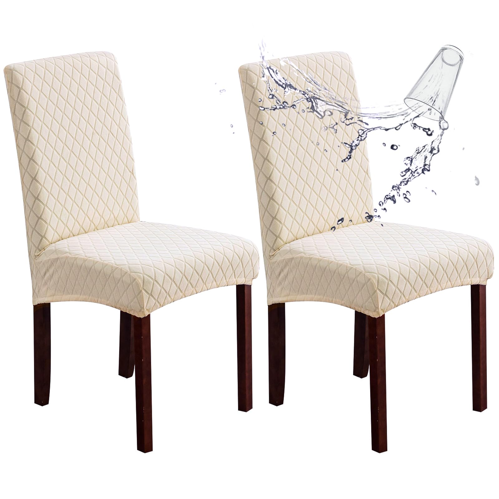 Genina 100% Waterproof Chair Covers for Dining Room Set of 4, Stretch Parson Chair Slipcovers for Kitchen Chairs, Washable Chair Protectors, Leaves-Warm Gray