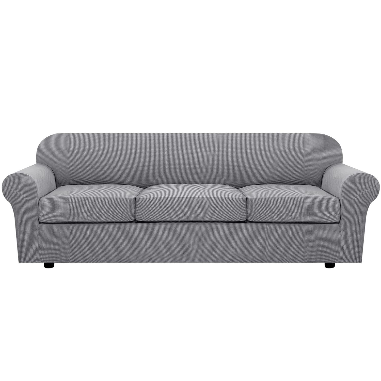 H.VERSAILTEX 4 Piece Stretch Sofa Covers for 3 Cushion Couch Covers for Living Room Furniture Slipcovers (Base Cover Plus 3 Seat Cushion Covers) Upgraded Thicker Jacquard Fabric (Sofa, Navy)