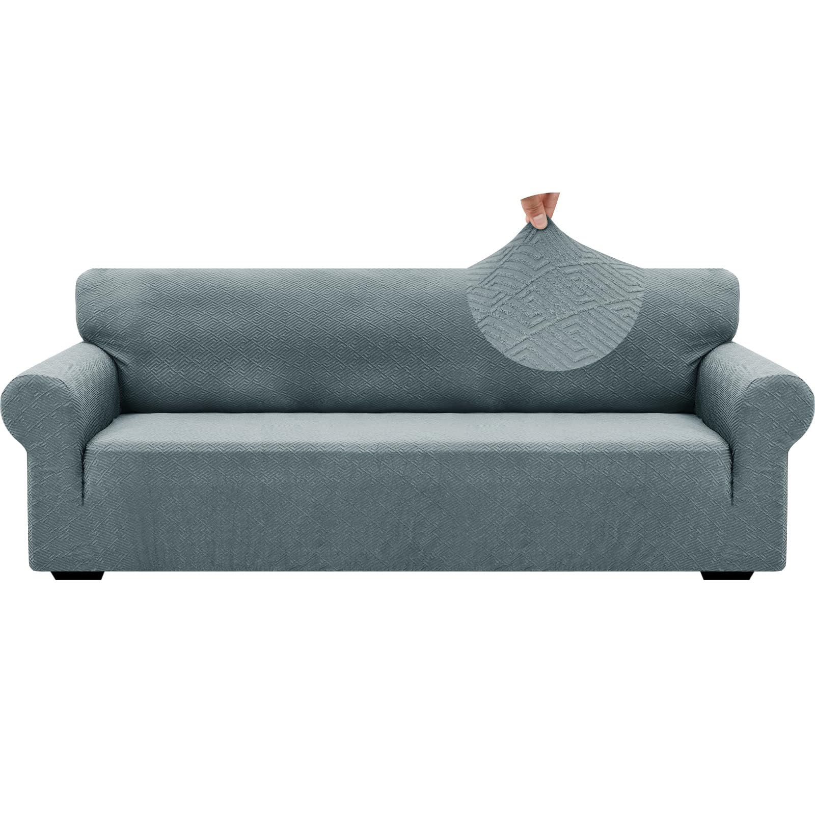 ZNSAYOTX 1 Piece Jacquard Couch Covers for 3 Cushion Couch Living Room High Stretch Sofa Cover Pets Dogs Friendly Anti Slip Thickened Slipcovers Furniture Protector (Sofa, Light Grey)