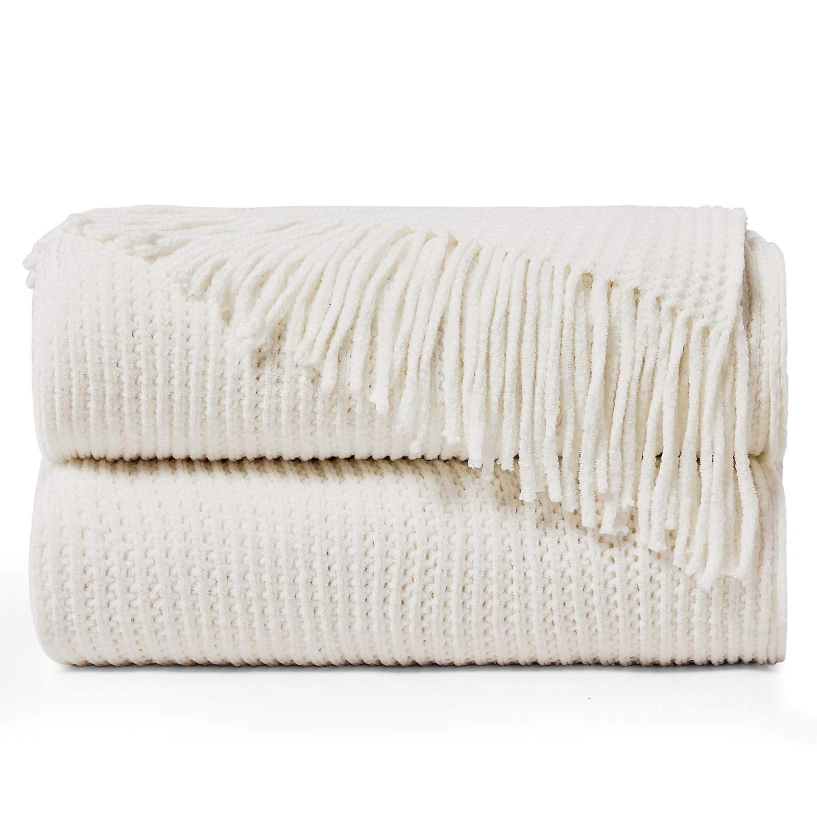 inhand Knitted Throw Blanket for Couch and Bed, Soft Living Room Home Decor Knitted Blanket with Tassel, Outdoor Lightweight Breathable Summer Blanket, Farmhouse Warm Woven Decorative, 50"x60"
