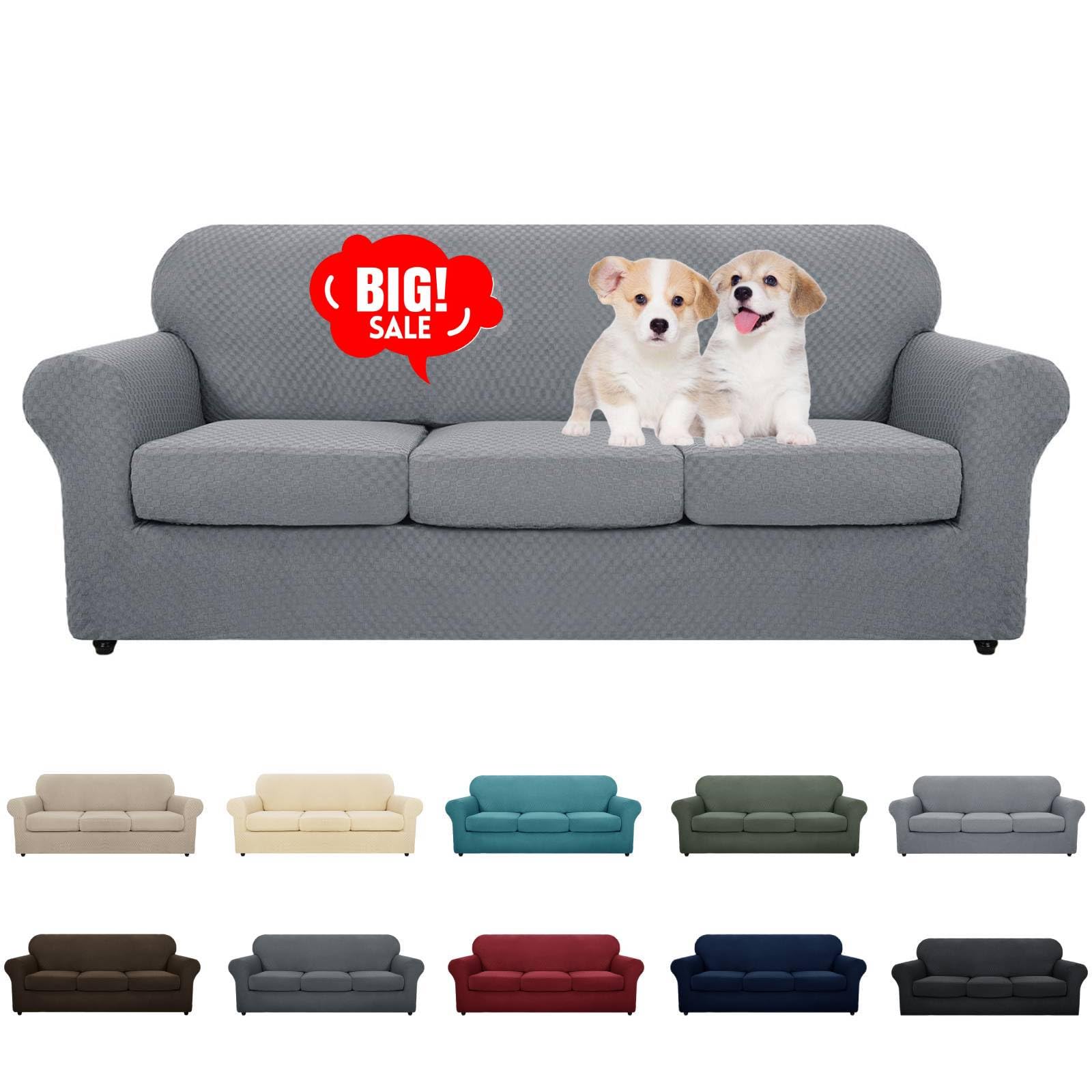 MAXIJIN 4 Piece Couch Covers for 3 Cushion Couch Super Stretch Non Slip Couch Cover for Dogs Pet Friendly Elastic Jacquard Furniture Protector Sofa Slipcovers (Sofa, Light Gray)