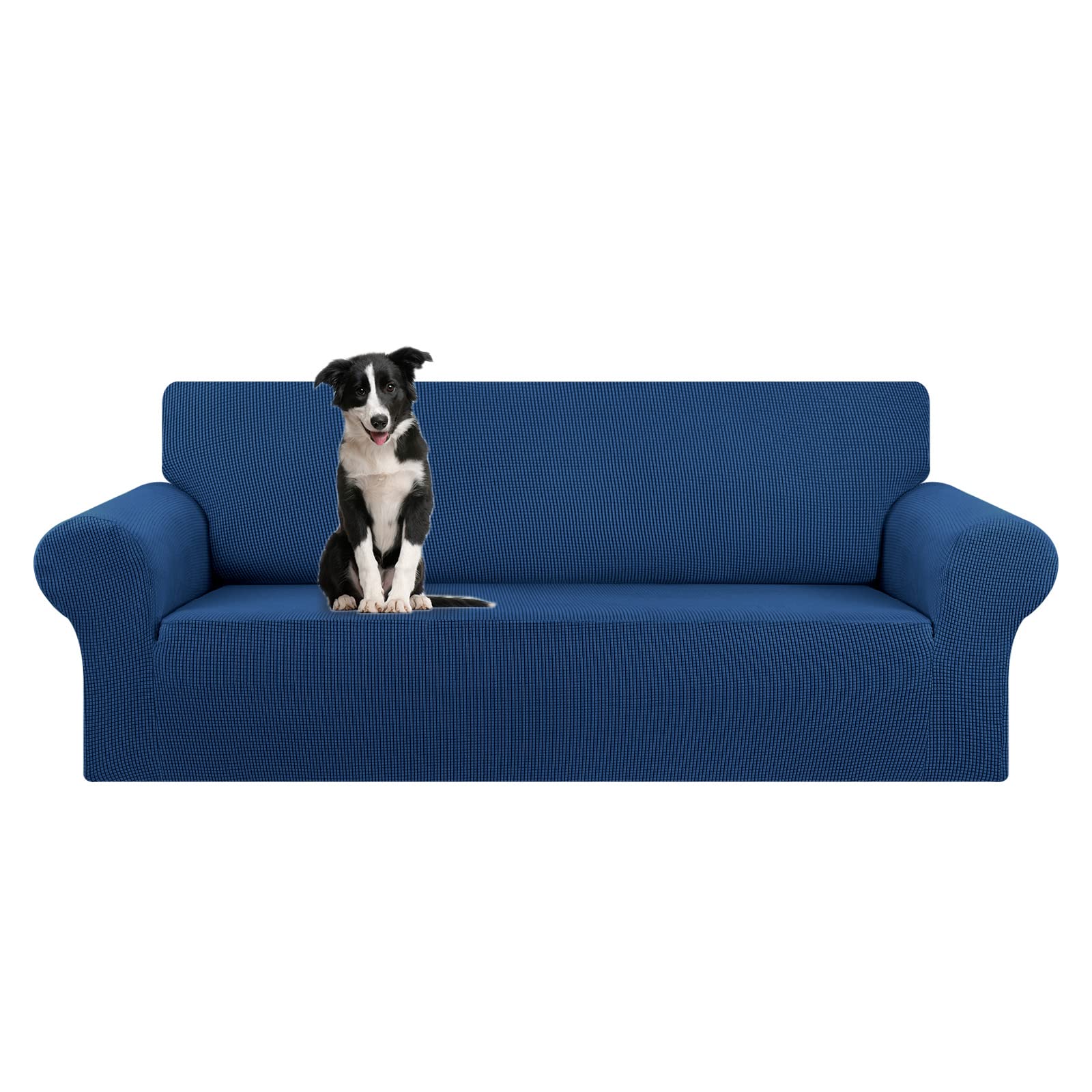 KEKUOU Stretch Sofa Cover Slipcover ，Couch Covers for 3 Cushion Couch Sofa pet Friendly (78"-94") Furniture Protector Sofa with Elastic Bottom for Kids,Dog, Jacquard Small Checked(Large,Black)