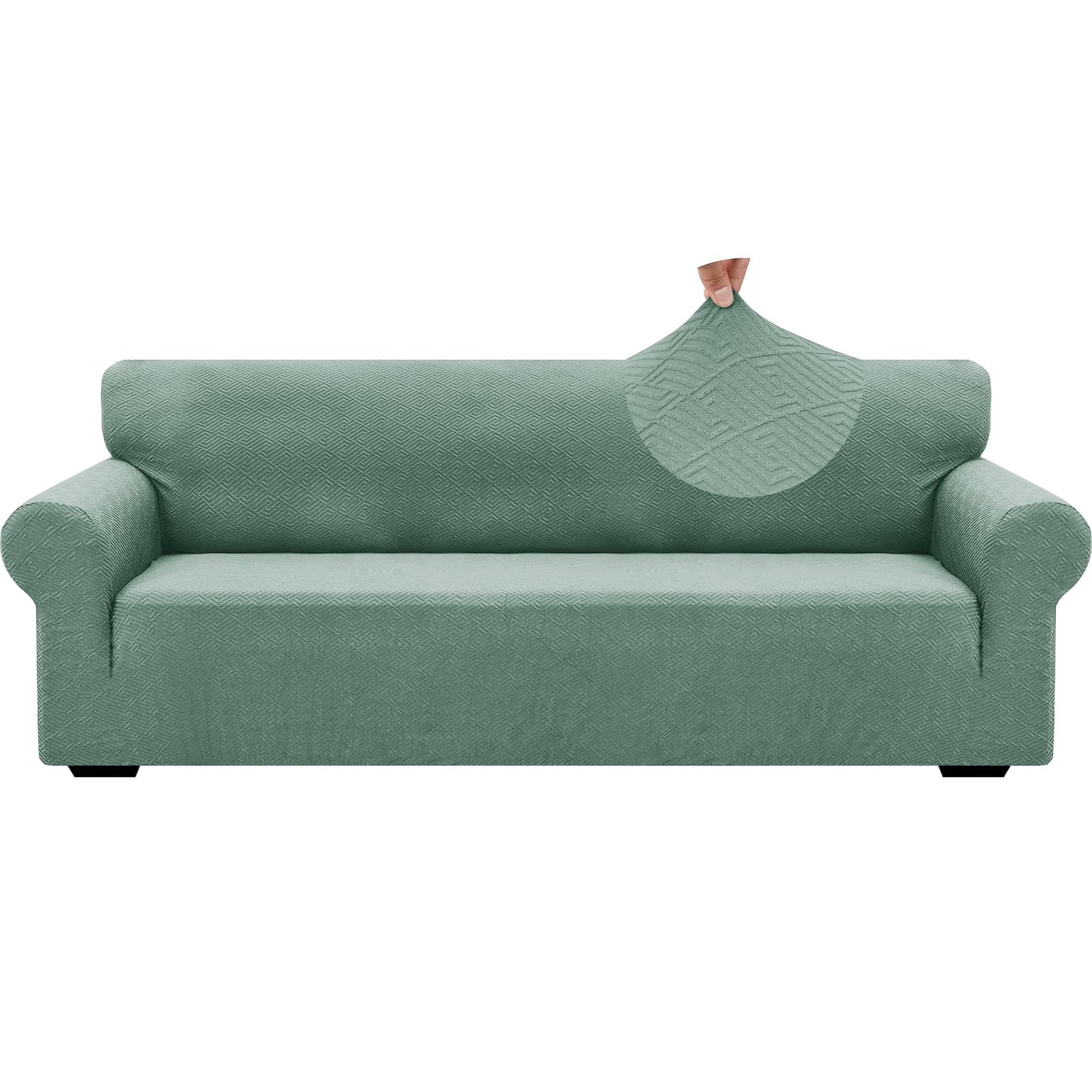 ZNSAYOTX 1 Piece Jacquard Couch Covers for 3 Cushion Couch Living Room High Stretch Sofa Cover Pets Dogs Friendly Anti Slip Thickened Slipcovers Furniture Protector (Sofa, Light Grey)