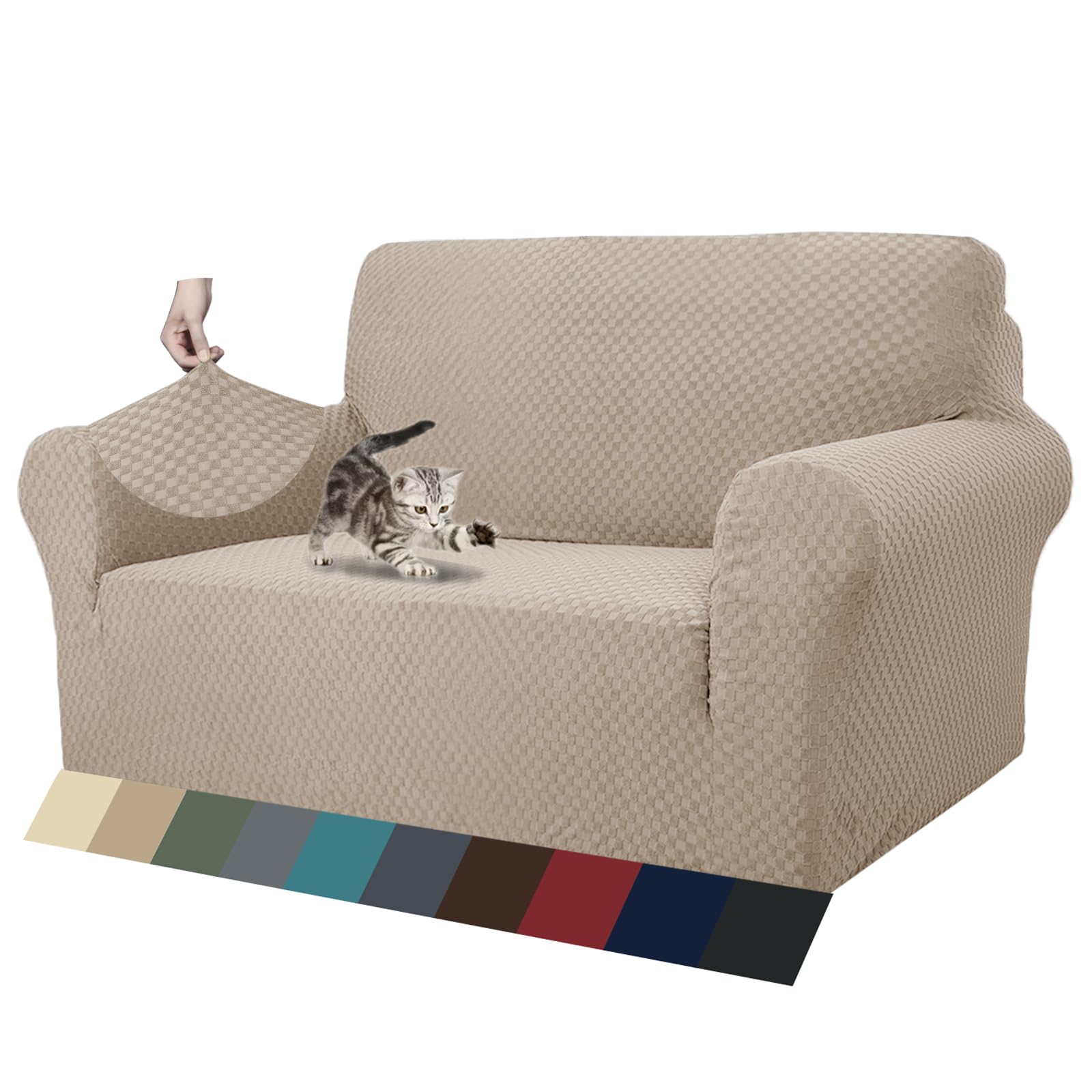 ZNSAYOTX 1 Piece Jacquard Couch Covers for 3 Cushion Couch Living Room High Stretch Sofa Cover Pets Dogs Friendly Anti Slip Thickened Slipcovers Furniture Protector (Sofa, Light Grey)