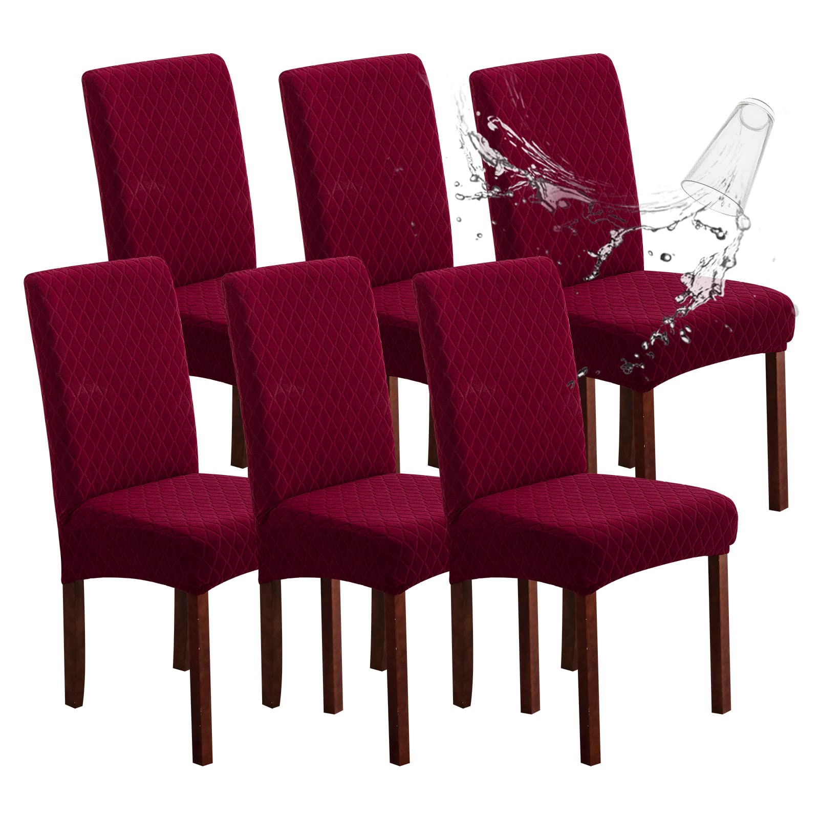 Genina Waterproof Chair Covers for Dining Room 6 Pack, Stretch Jacquard Dining Chair Cover Removable Washable Chair Protectors Cover for Kitchen, Home (Leaves-Warm Gray, 6 PCS)