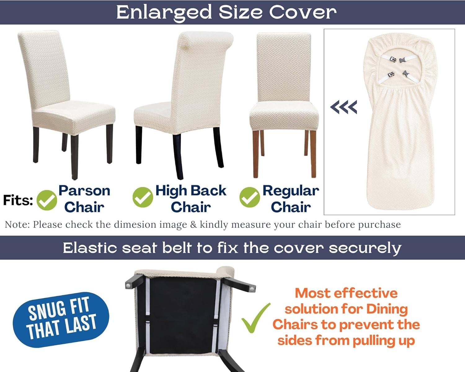 SPRINGRICO 4 Pack Dining Room Chair Covers with seat Belt, Stretch Parsons Chair Slipcover Washable Kitchen Dining Chair Cover Removable Seat Protector Set of 4, S3- Warm Cream